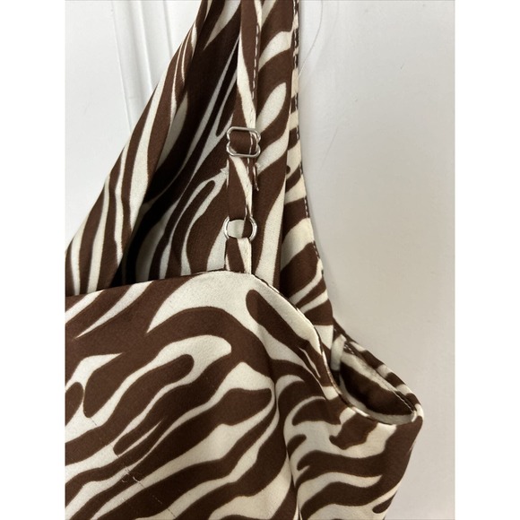 ACOA Zebra brown beige Satin Rouched Slip Dress Size Medium open at side lined - Picture 6 of 12